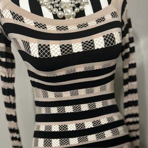 Rare Arden B Y2K Striped Black and Tan mesh top XS/small